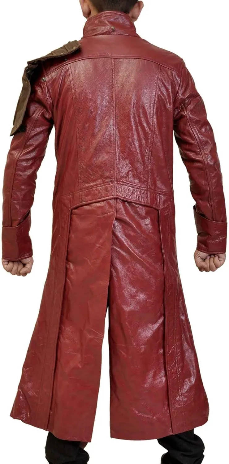 LP-FACON Mens Star Biker Maroon Halloween Cosplay Costume Leather Jacket Faux/Real