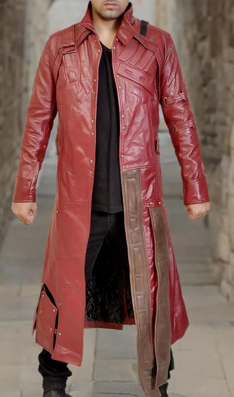 LP-FACON Mens Star Biker Maroon Halloween Cosplay Costume Leather Jacket Faux/Real