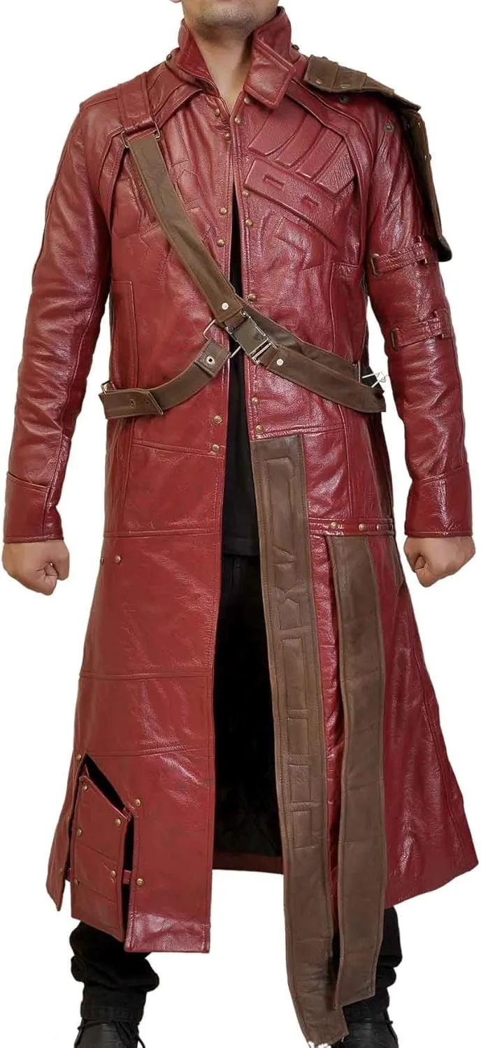 LP-FACON Mens Star Biker Maroon Halloween Cosplay Costume Leather Jacket Faux/Real