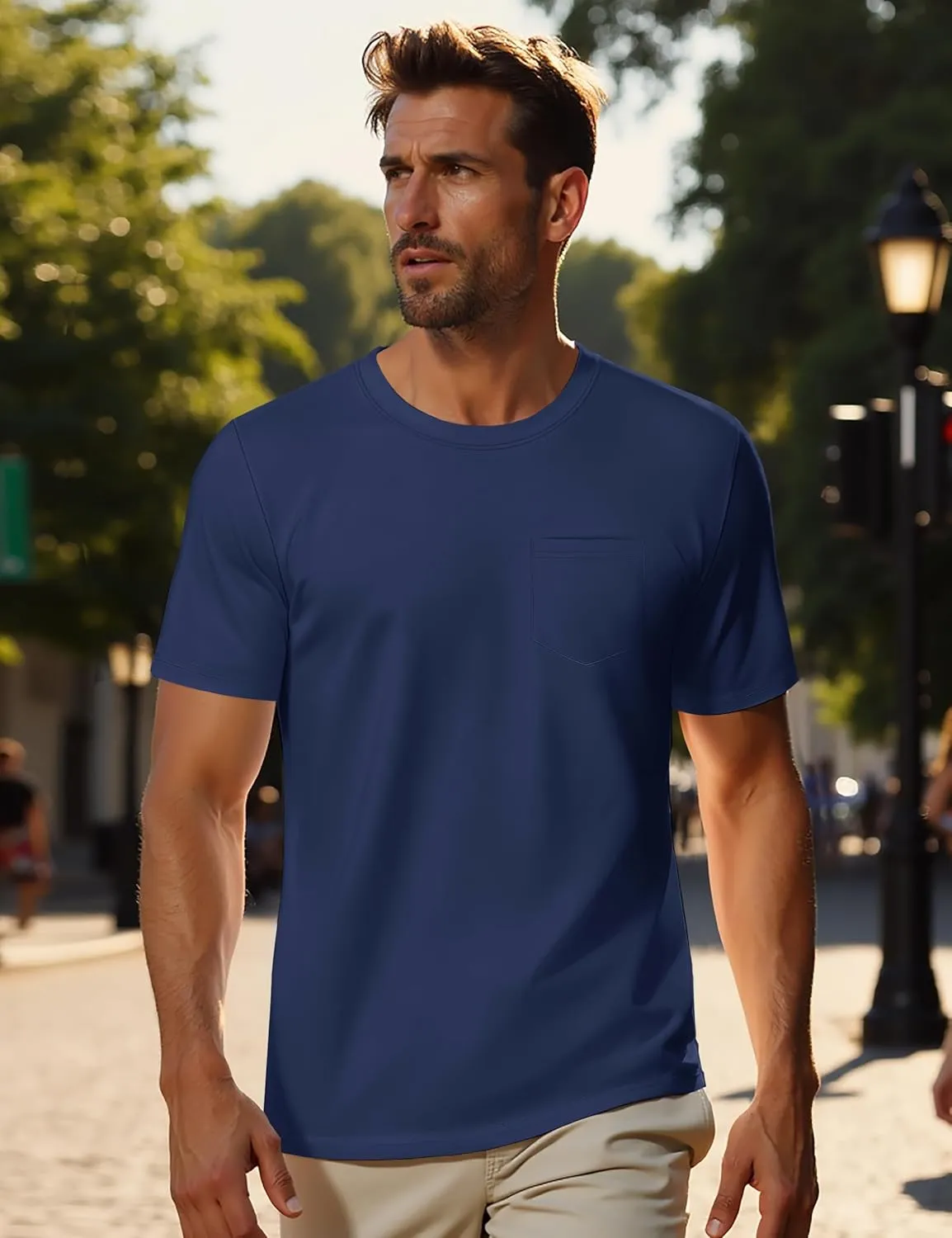 MAGNIVIT Men's Cotton Pocket Tee Shirts Soft Crew Neck Solid Color T Shirt Casual Short Sleeve Summer Basic Tops