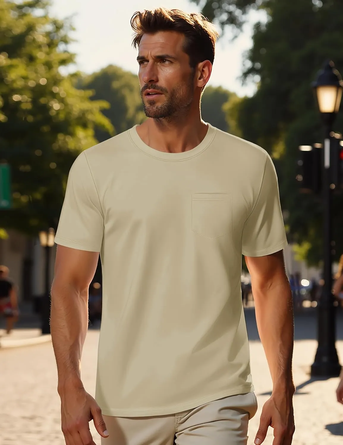 MAGNIVIT Men's Cotton Pocket Tee Shirts Soft Crew Neck Solid Color T Shirt Casual Short Sleeve Summer Basic Tops