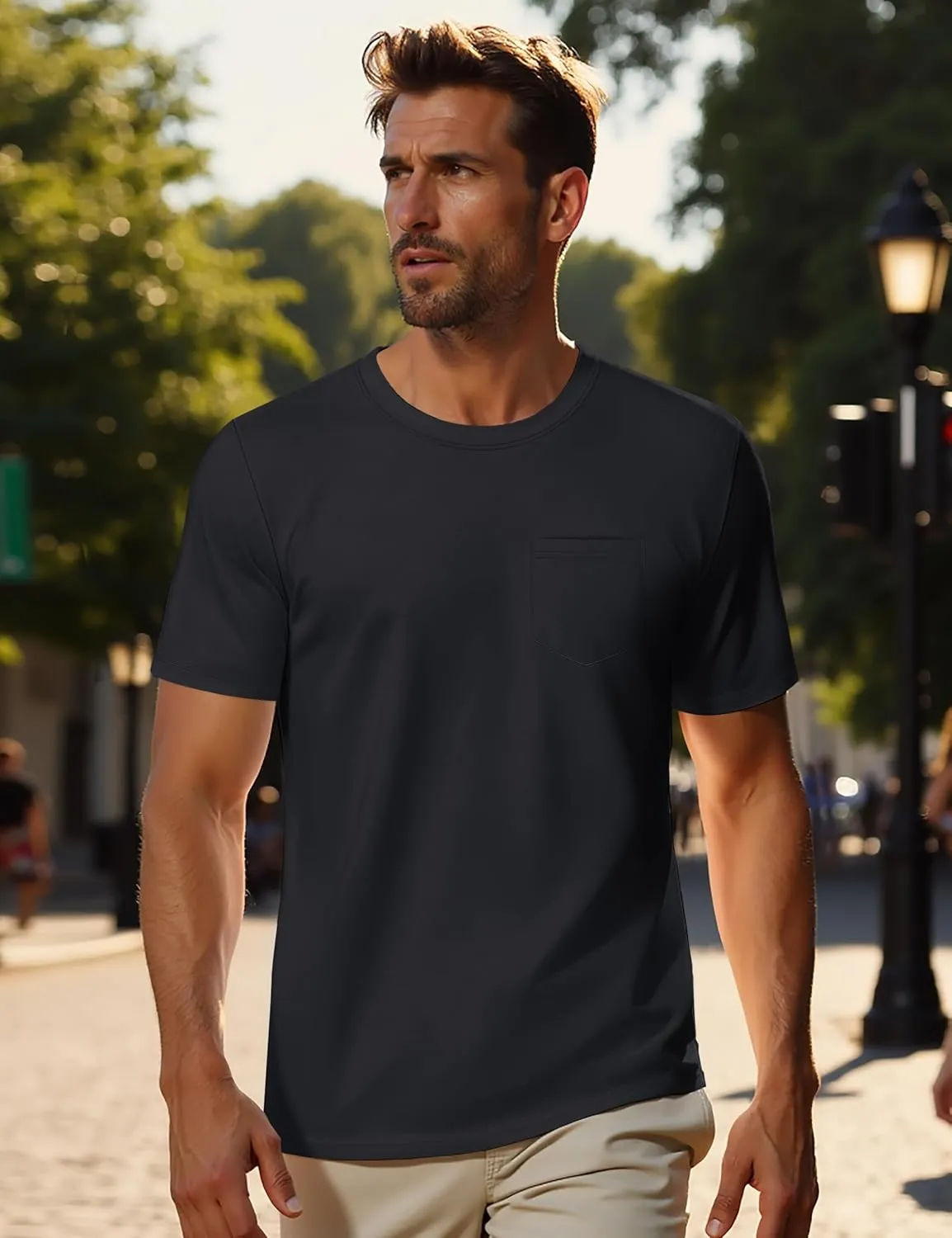 MAGNIVIT Men's Cotton Pocket Tee Shirts Soft Crew Neck Solid Color T Shirt Casual Short Sleeve Summer Basic Tops