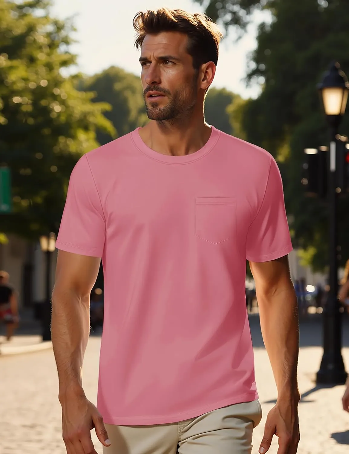 MAGNIVIT Men's Cotton Pocket Tee Shirts Soft Crew Neck Solid Color T Shirt Casual Short Sleeve Summer Basic Tops