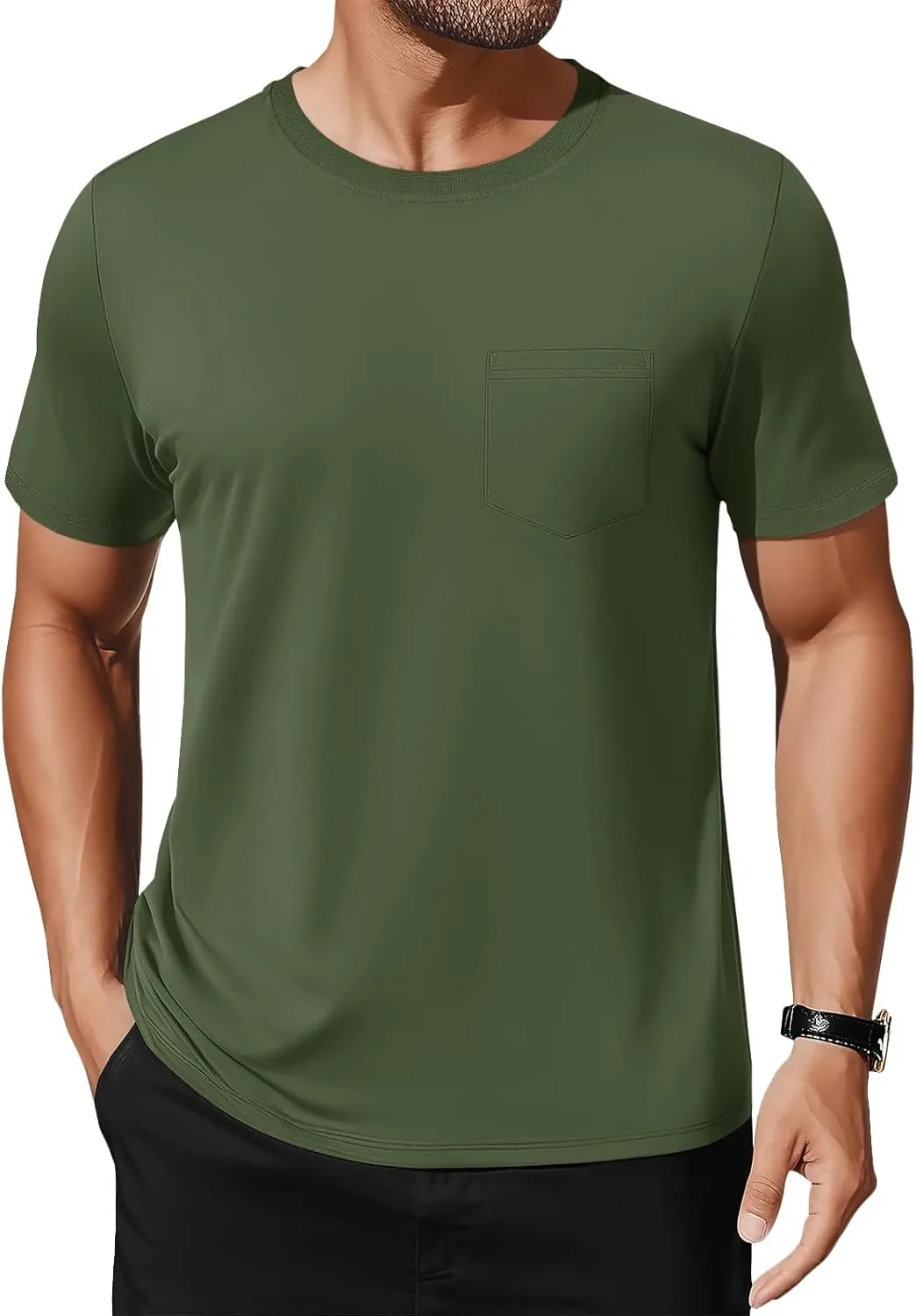 MAGNIVIT Men's Cotton Pocket Tee Shirts Soft Crew Neck Solid Color T Shirt Casual Short Sleeve Summer Basic Tops