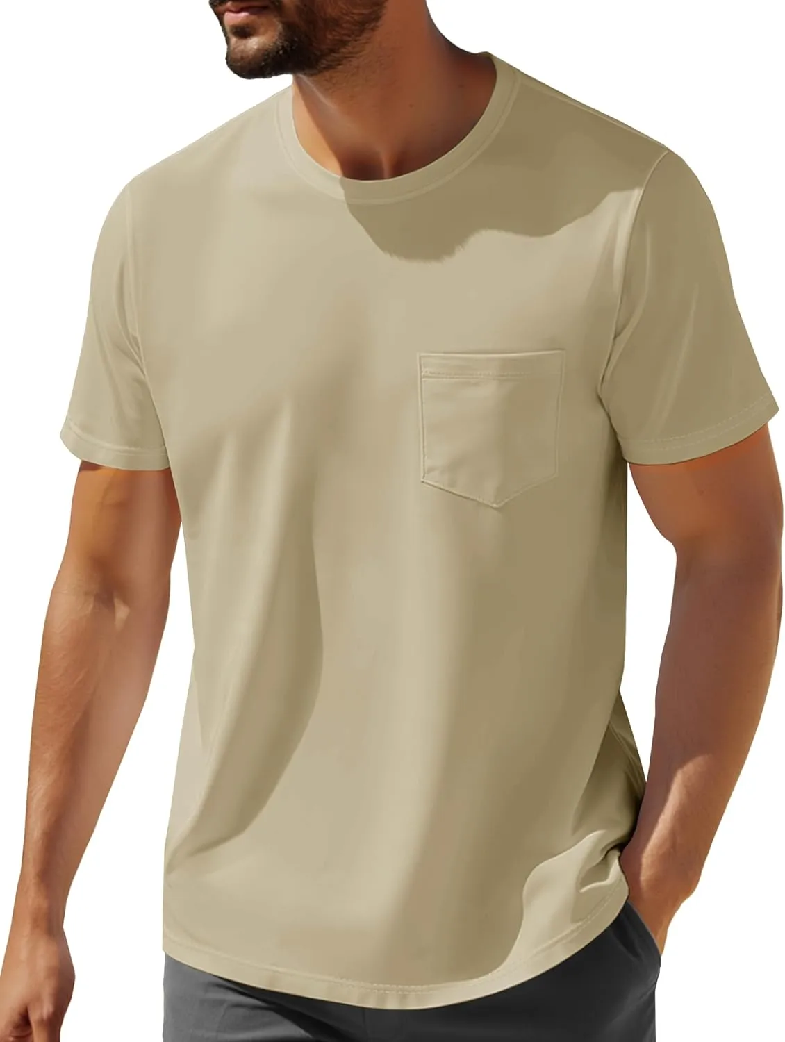 MAGNIVIT Men's Cotton Pocket Tee Shirts Soft Crew Neck Solid Color T Shirt Casual Short Sleeve Summer Basic Tops