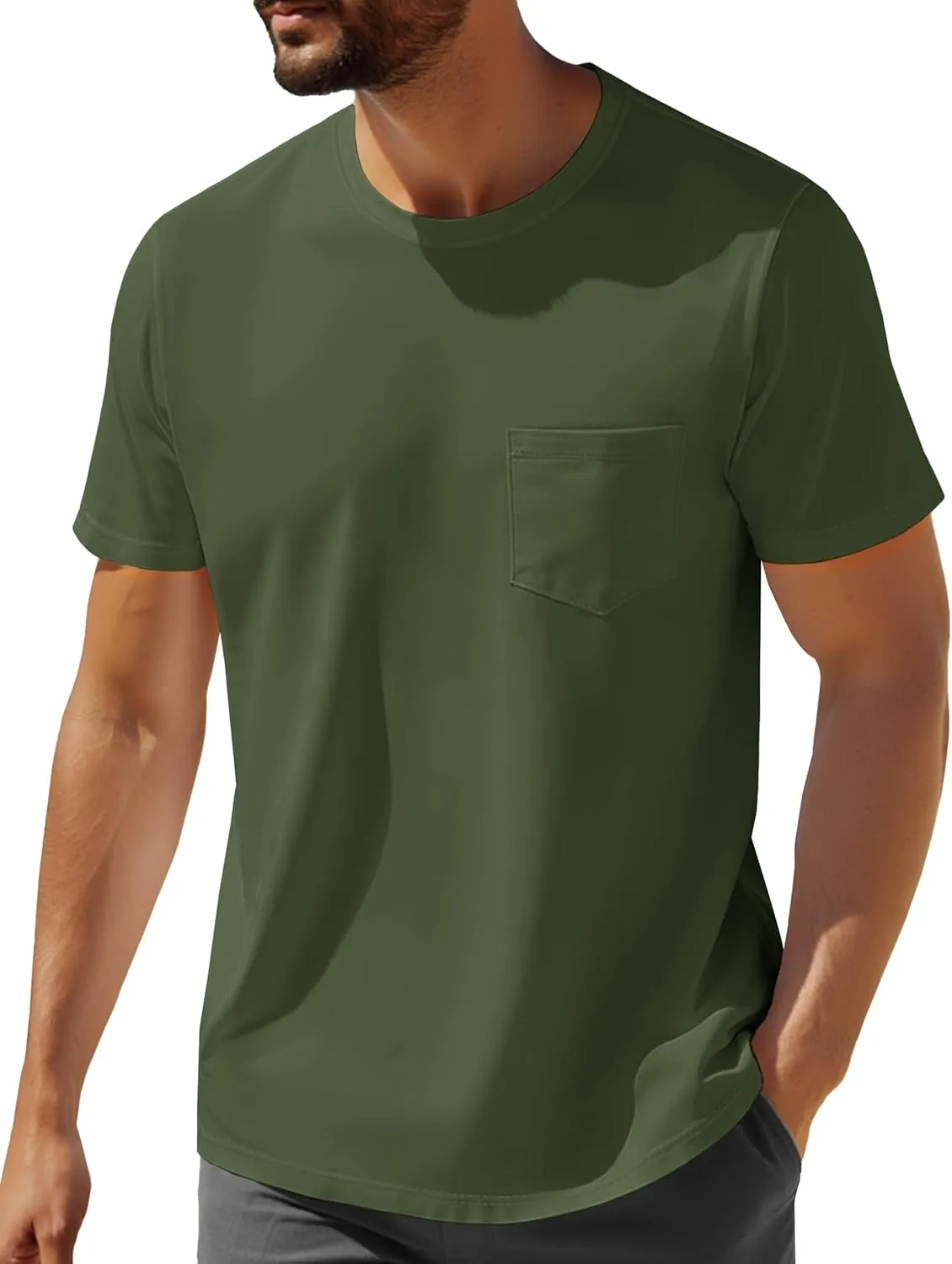 MAGNIVIT Men's Cotton Pocket Tee Shirts Soft Crew Neck Solid Color T Shirt Casual Short Sleeve Summer Basic Tops