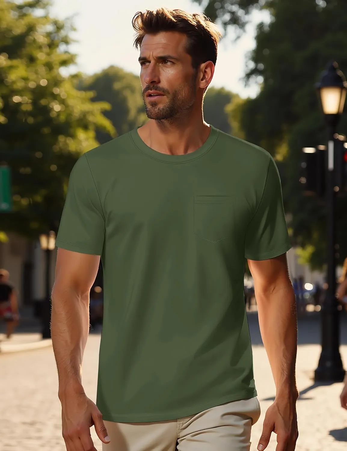 MAGNIVIT Men's Cotton Pocket Tee Shirts Soft Crew Neck Solid Color T Shirt Casual Short Sleeve Summer Basic Tops
