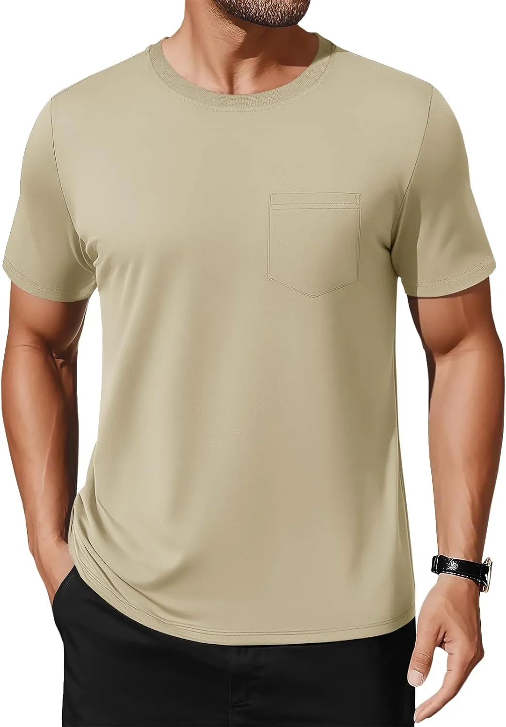 MAGNIVIT Men's Cotton Pocket Tee Shirts Soft Crew Neck Solid Color T Shirt Casual Short Sleeve Summer Basic Tops