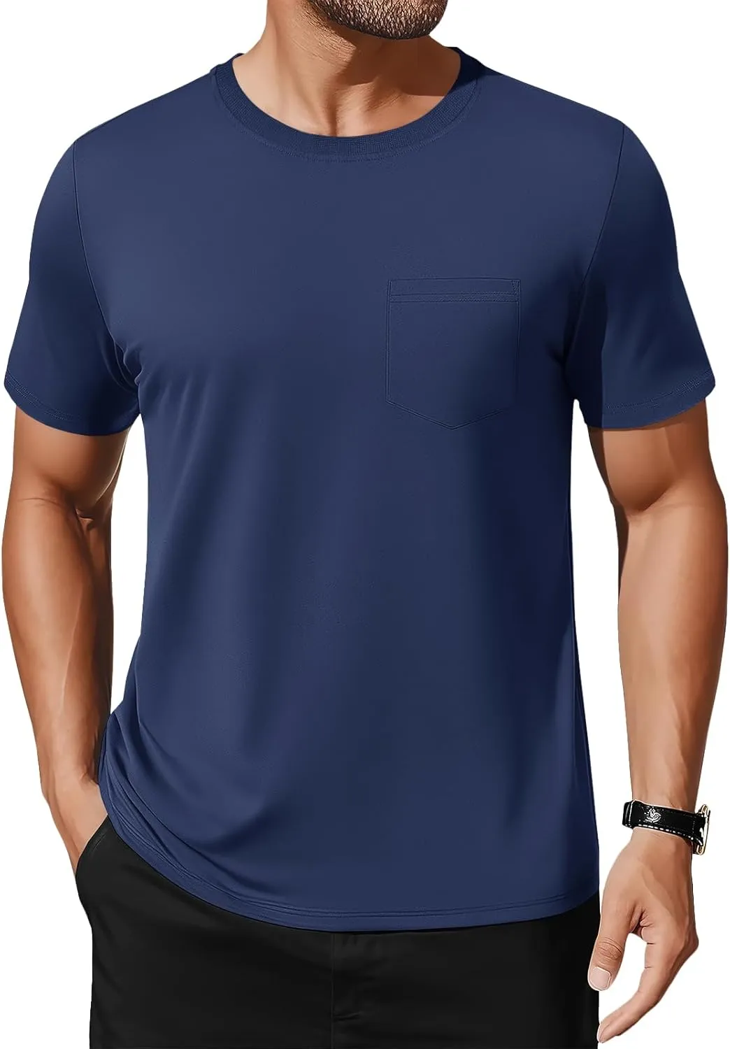 MAGNIVIT Men's Cotton Pocket Tee Shirts Soft Crew Neck Solid Color T Shirt Casual Short Sleeve Summer Basic Tops