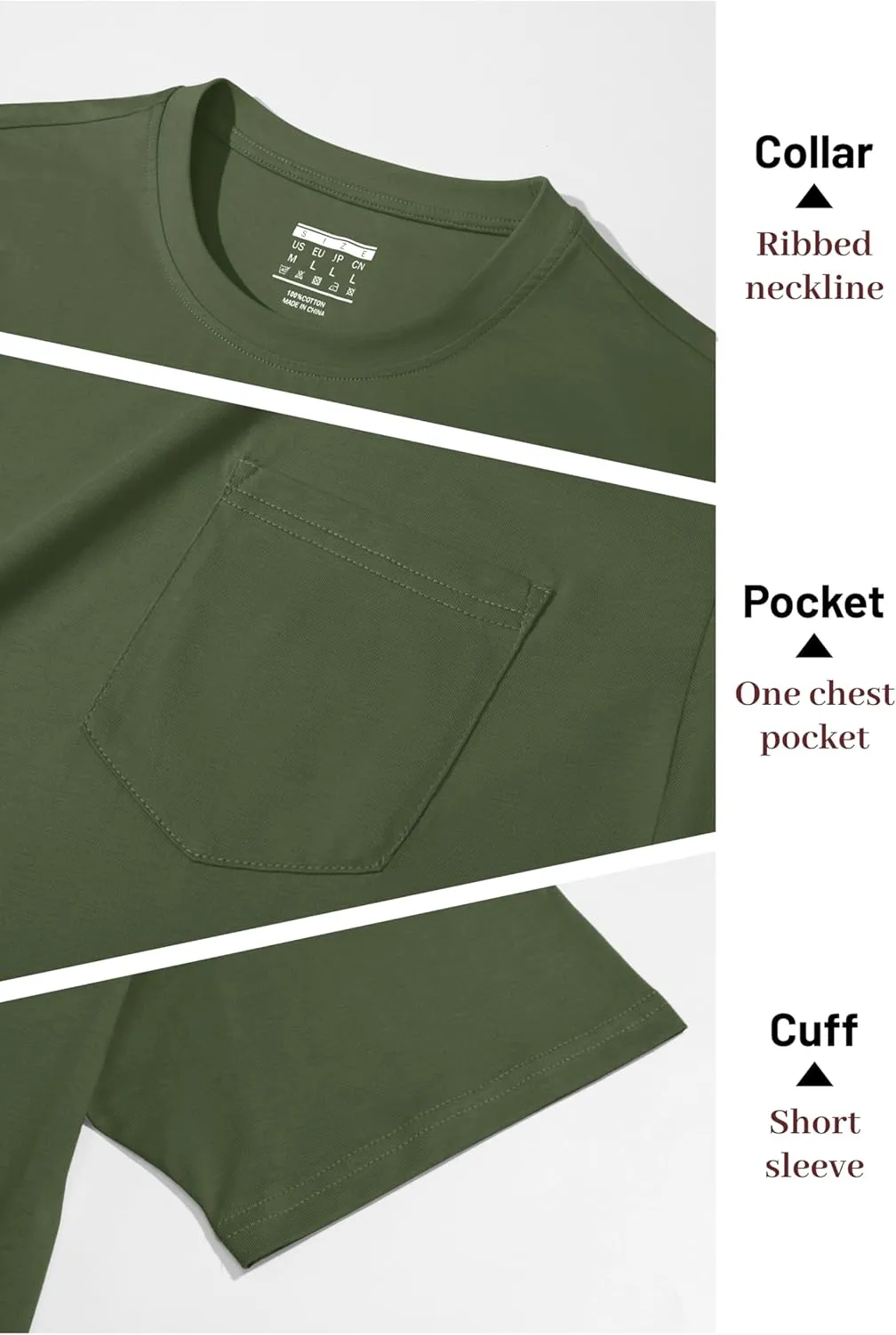 MAGNIVIT Men's Cotton Pocket Tee Shirts Soft Crew Neck Solid Color T Shirt Casual Short Sleeve Summer Basic Tops