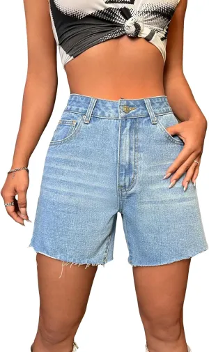 MakeMeChic Women's Jean Shorts Casual High Waisted Long Denim Shorts