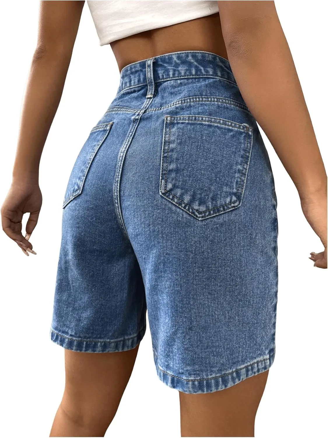MakeMeChic Women's Jean Shorts Casual High Waisted Long Denim Shorts