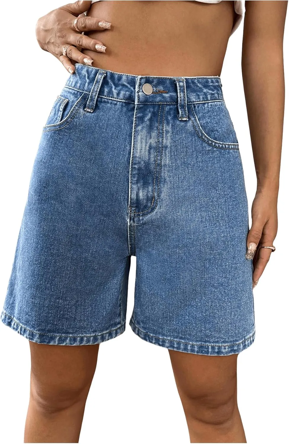 MakeMeChic Women's Jean Shorts Casual High Waisted Long Denim Shorts