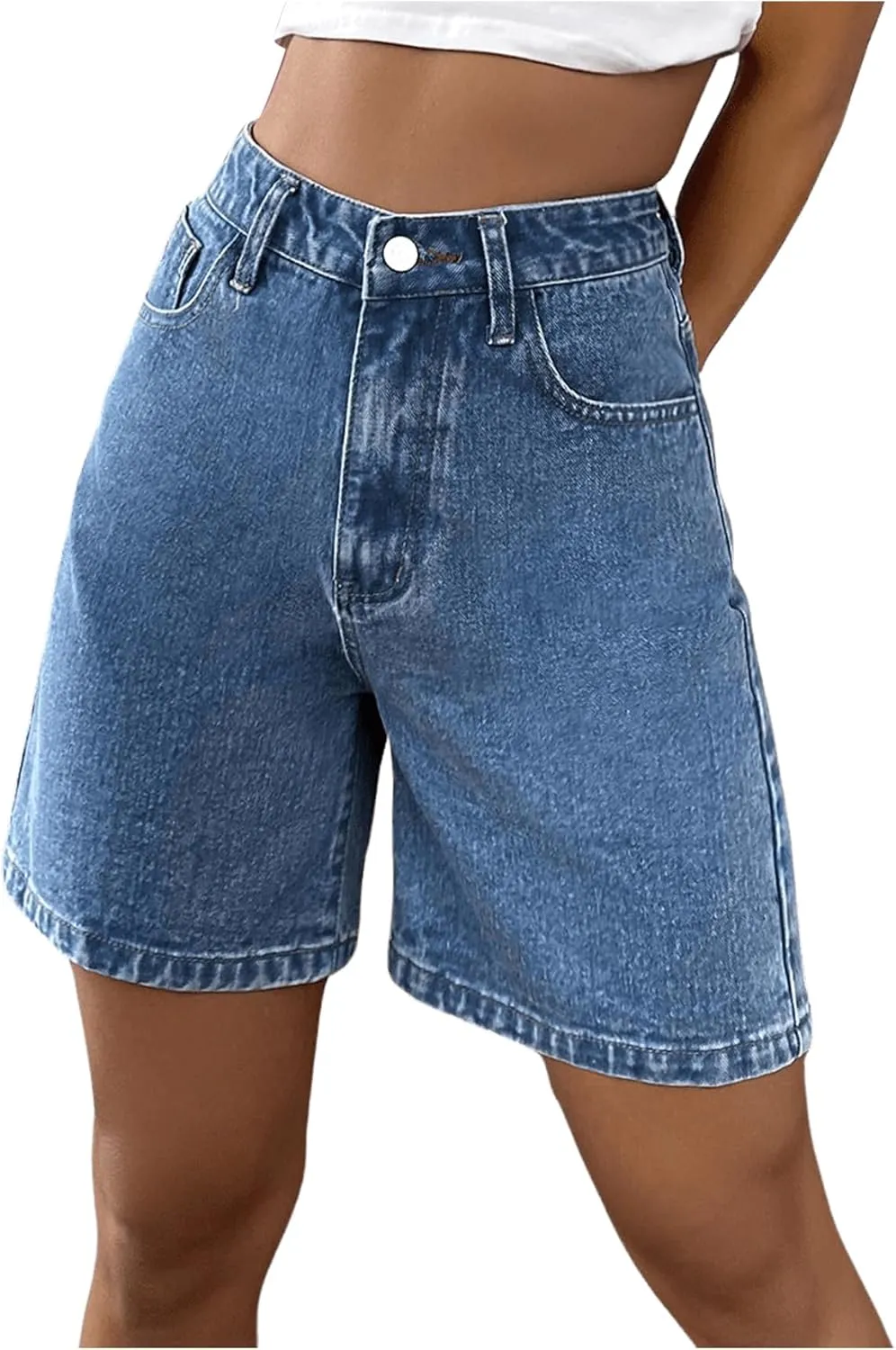 MakeMeChic Women's Jean Shorts Casual High Waisted Long Denim Shorts