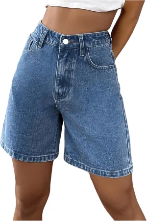 MakeMeChic Women's Jean Shorts Casual High Waisted Long Denim Shorts