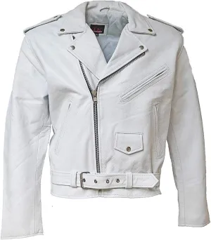 MC Classic Men's Motorcycle Biker Jacket Genuine Leather (48, White)