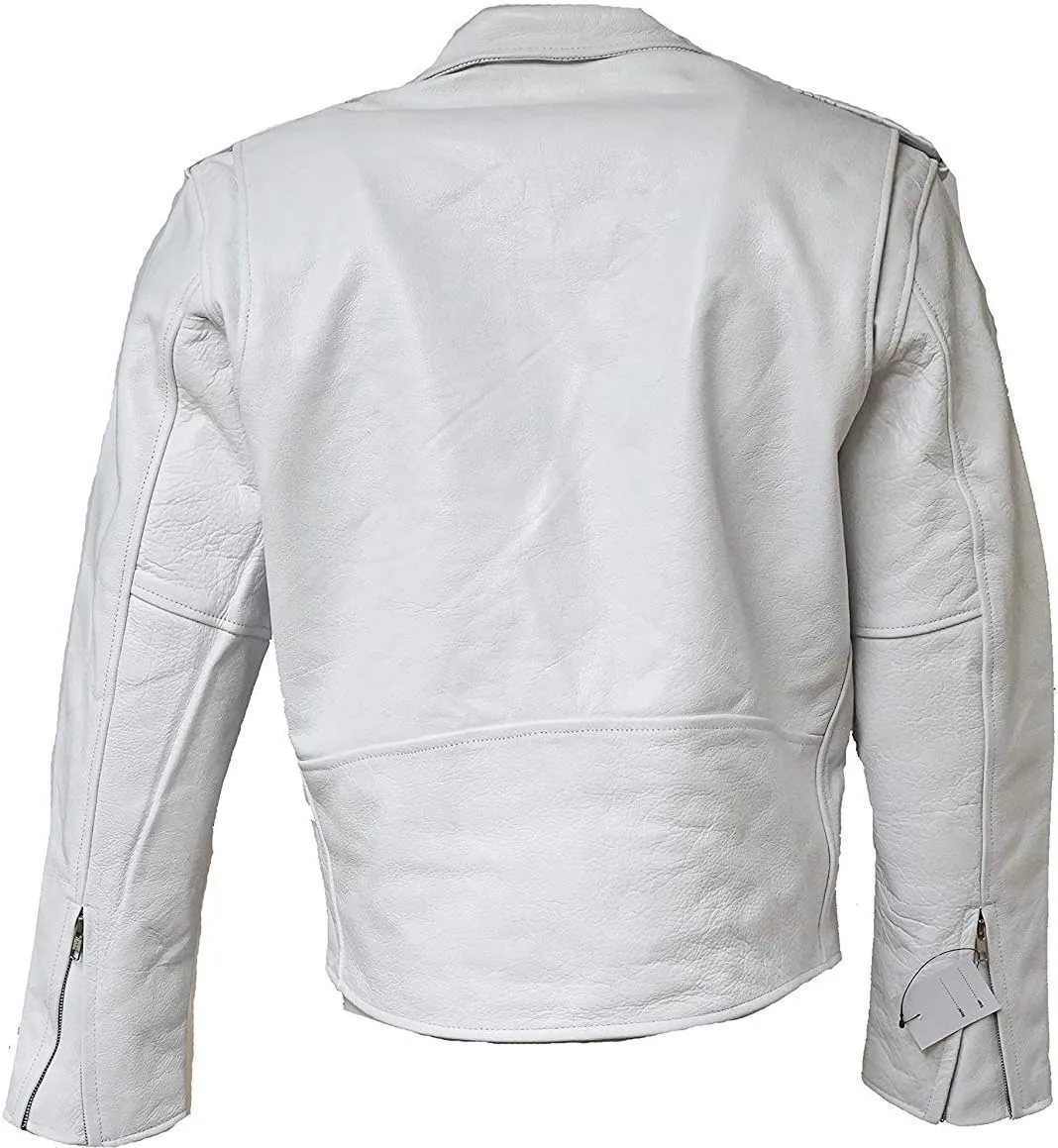 MC Classic Men's Motorcycle Biker Jacket Genuine Leather (48, White)