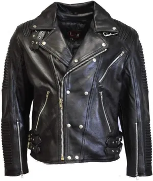 MC Refashioned Men's Motorcycle Biker Jacket Black Genuine Leather (XXL)