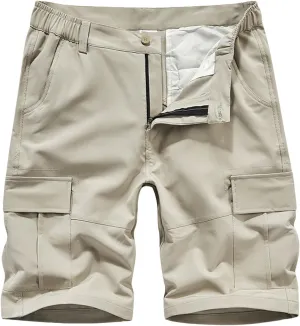 Men Casual Fashion Solid Shorts with Multi-Pockets Button Zipper Cargo Shorts Pants Outdoors Workwear