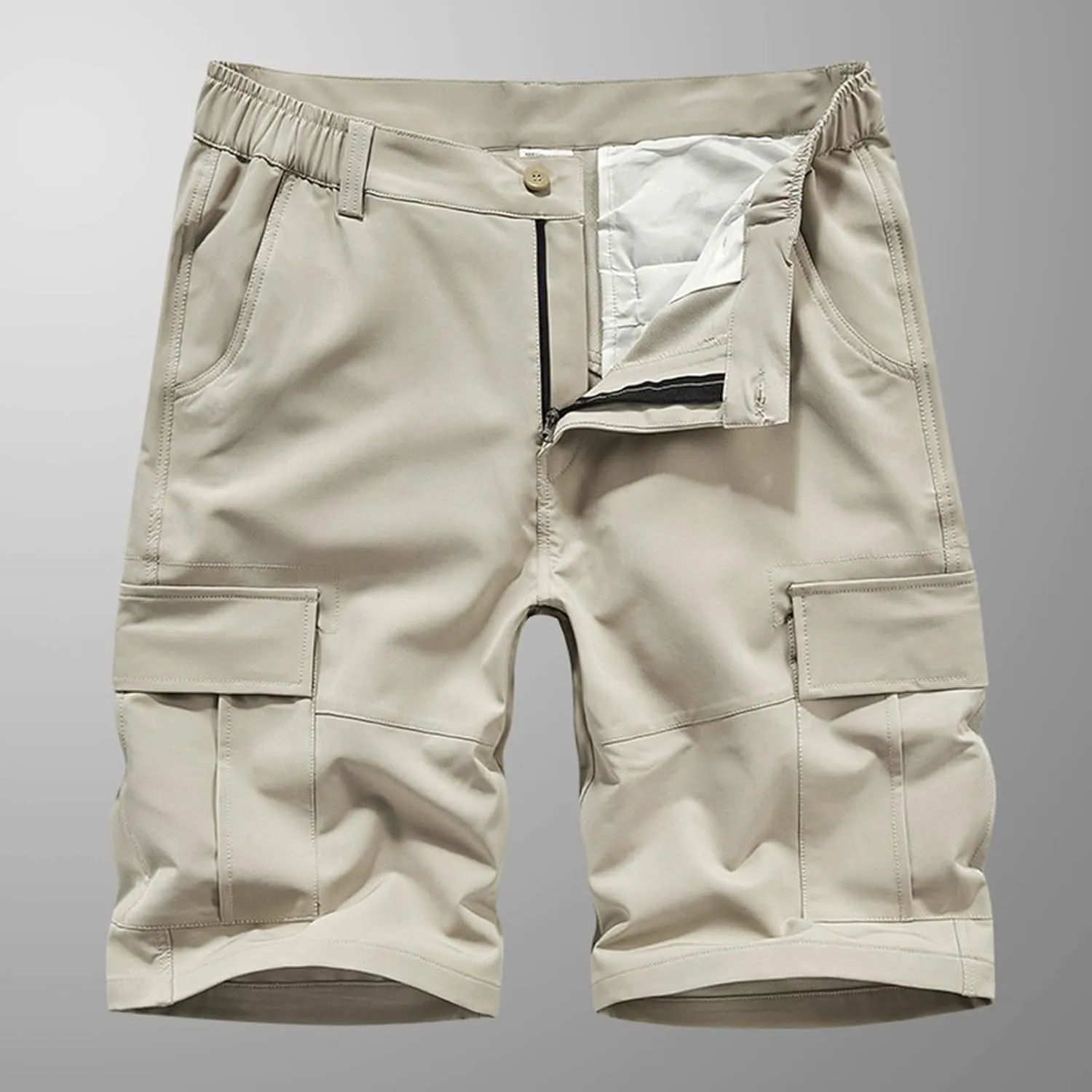 Men Casual Fashion Solid Shorts with Multi-Pockets Button Zipper Cargo Shorts Pants Outdoors Workwear