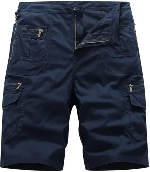 Men Casual Fashion Solid Shorts with Multi-Pockets Button Zipper Cargo Shorts Pants Outdoors Workwear