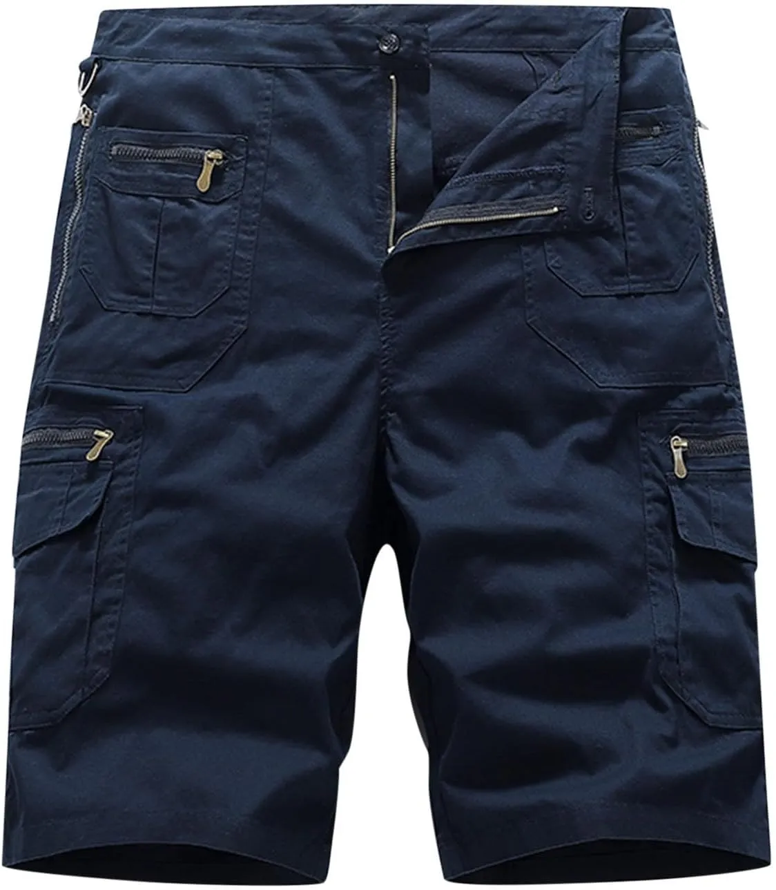 Men Casual Fashion Solid Shorts with Multi-Pockets Button Zipper Cargo Shorts Pants Outdoors Workwear