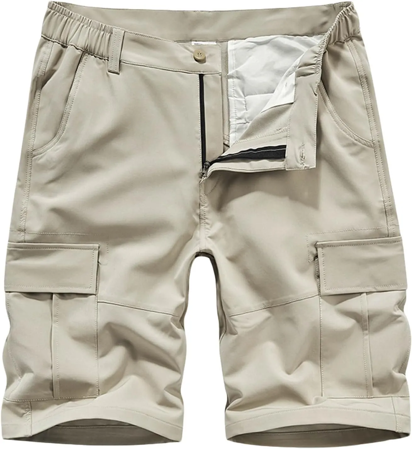 Men Casual Fashion Solid Shorts with Multi-Pockets Button Zipper Cargo Shorts Pants Outdoors Workwear