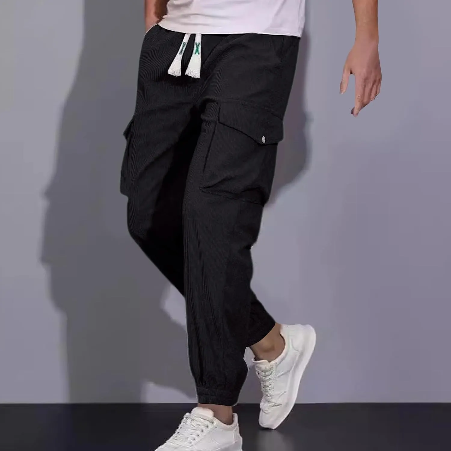 Men Casual Jogger Pants Loose Elastic Waist Drawstring Cargo Pant Fashion Workout Hiking Lounge Trousers with Pocket