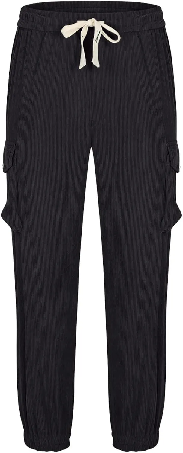 Men Casual Jogger Pants Loose Elastic Waist Drawstring Cargo Pant Fashion Workout Hiking Lounge Trousers with Pocket
