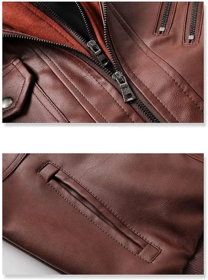 Men Leather Jacket Autumn Casual Pu Hooded Jackets Fashion Motorcycle Leather Coat
