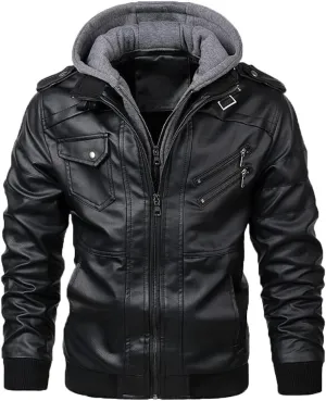 Men Leather Jacket Autumn Casual Pu Hooded Jackets Fashion Motorcycle Leather Coat