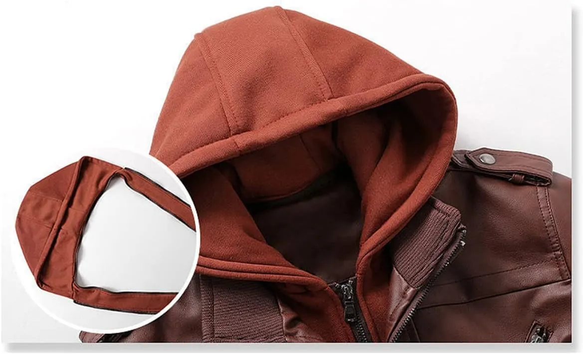 Men Leather Jacket Autumn Casual Pu Hooded Jackets Fashion Motorcycle Leather Coat