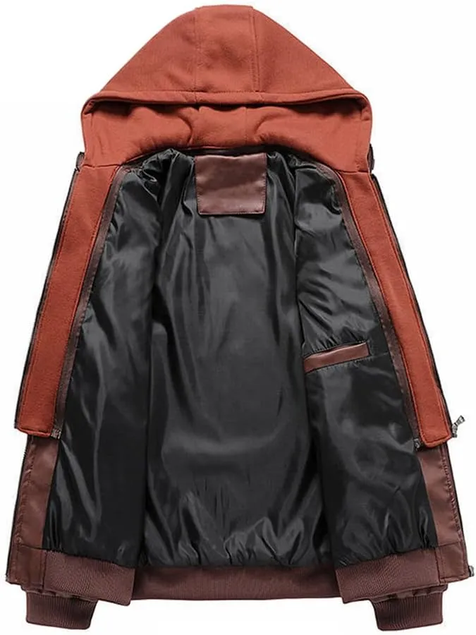 Men Leather Jacket Autumn Casual Pu Hooded Jackets Fashion Motorcycle Leather Coat