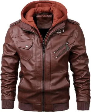 Men Leather Jacket Autumn Casual Pu Hooded Jackets Fashion Motorcycle Leather Coat