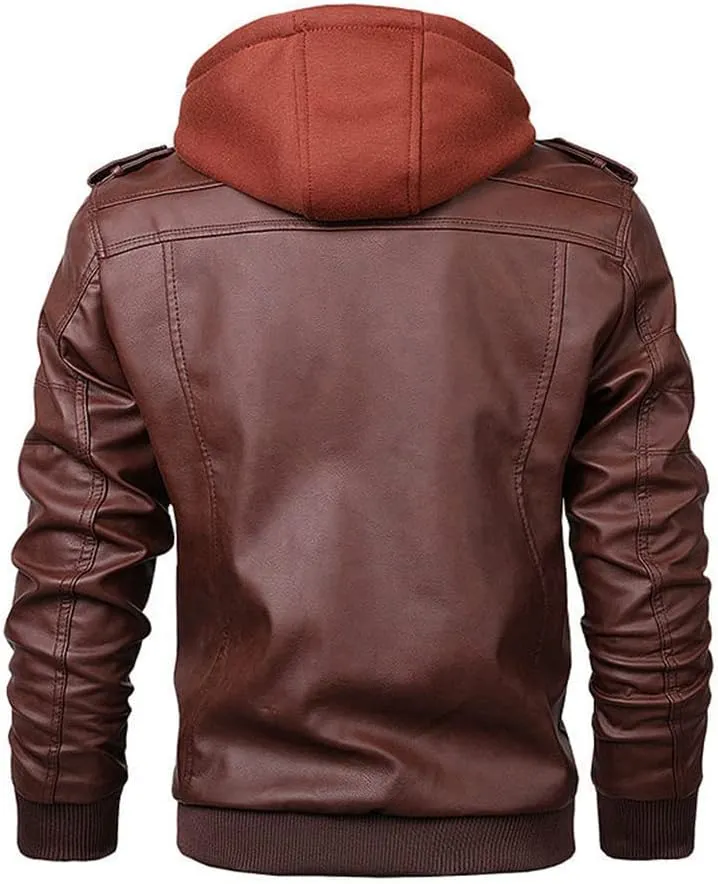 Men Leather Jacket Autumn Casual Pu Hooded Jackets Fashion Motorcycle Leather Coat