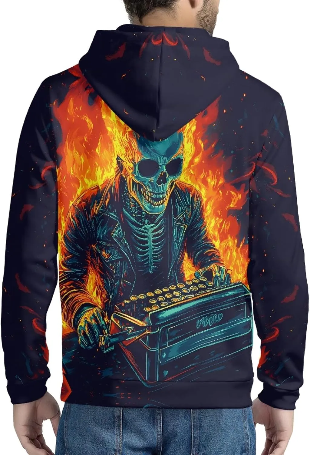 Men Novelty 3D Skull Print Long Sleeve Zip up Hoodies Pullover Sweatshirts with Pocket