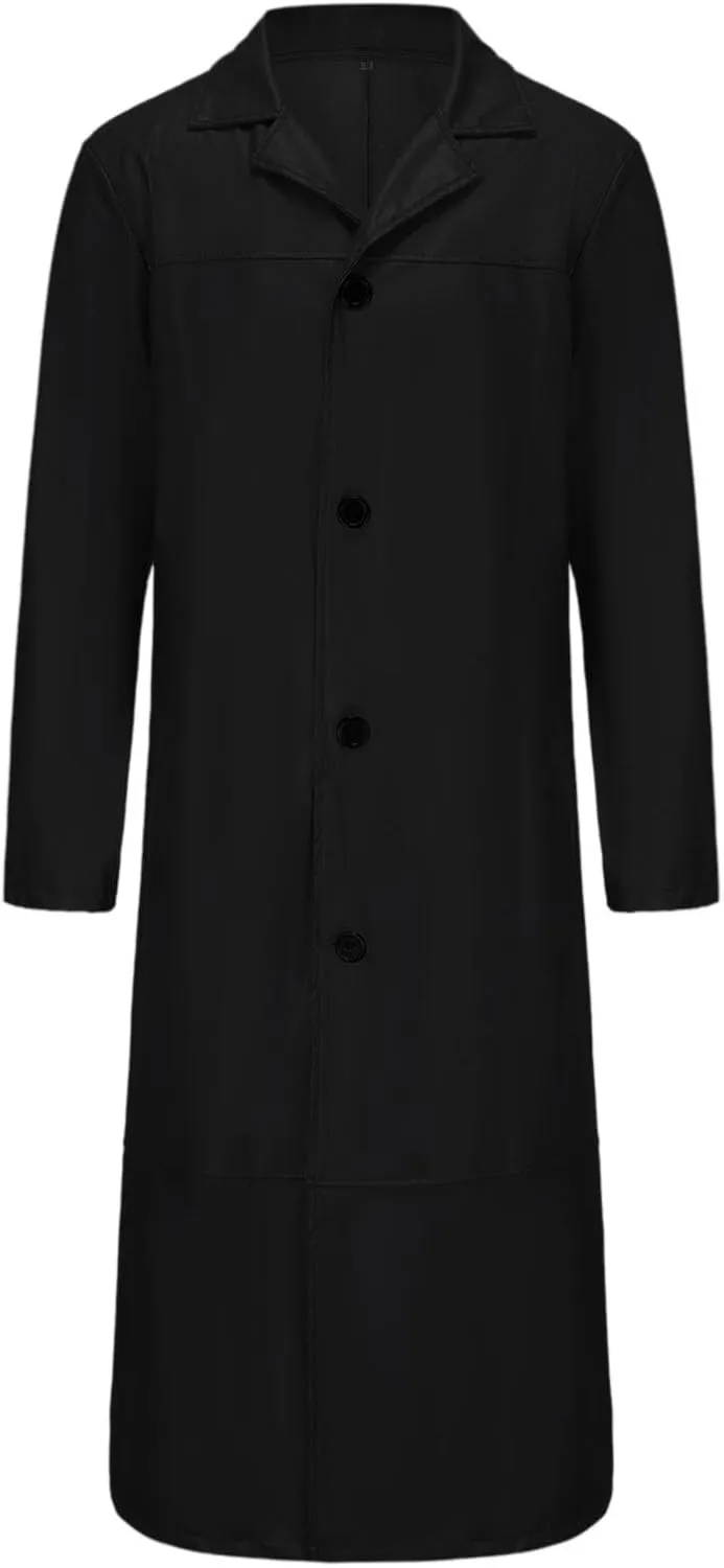 Men PU Leather Jacket Slim Fit Long Faux Leather Coats Winter Windproof Trench Coat Fashion Button Jacket Outerwear