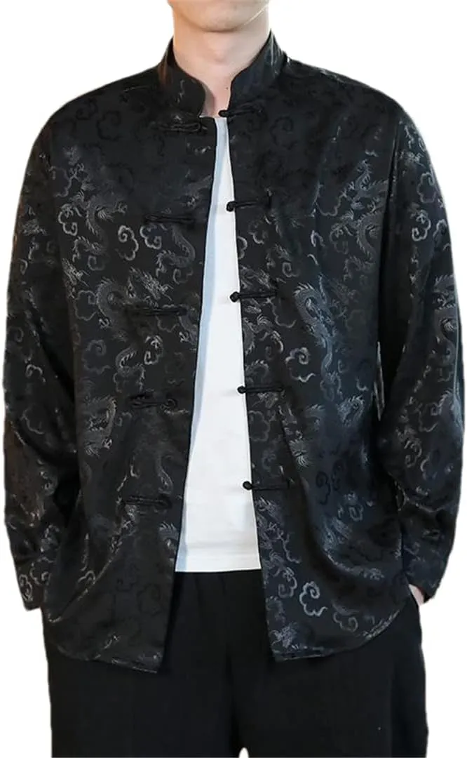 Men Satin Silk Shirts Chinese Dress Shirt Chinese Traditional Button Shirt Cardigan