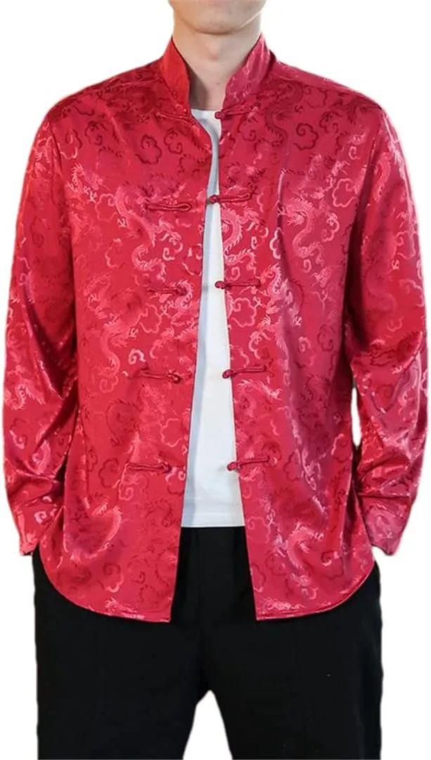 Men Satin Silk Shirts Chinese Dress Shirt Chinese Traditional Button Shirt Cardigan