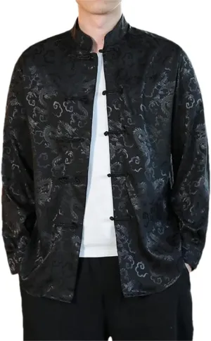Men Satin Silk Shirts Chinese Dress Shirt Chinese Traditional Button Shirt Cardigan