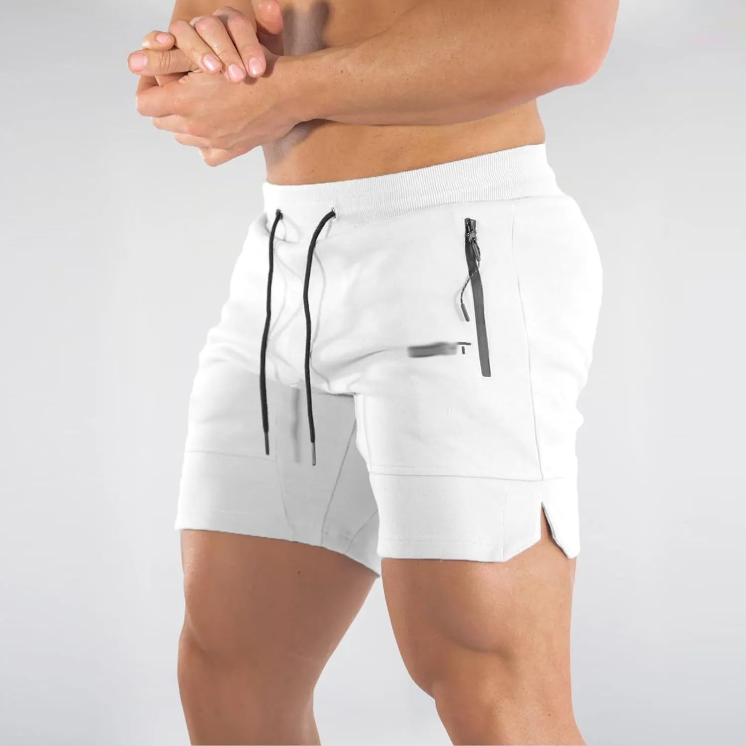 Men Workout Shorts Lightweigh Quick Dry Running Fitness SweatShorts Casual Drawstring Summer Shorts with Zip Pockets