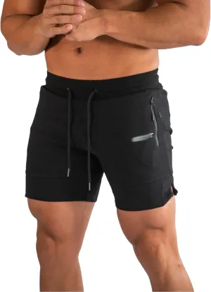 Men Workout Shorts Lightweigh Quick Dry Running Fitness SweatShorts Casual Drawstring Summer Shorts with Zip Pockets