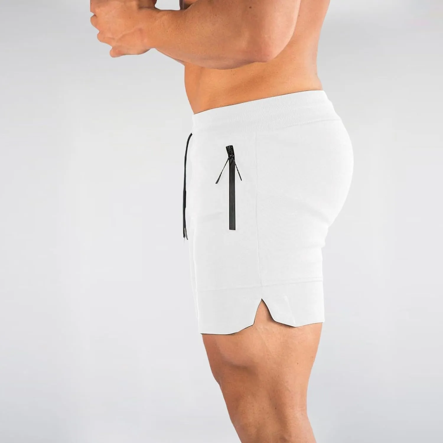 Men Workout Shorts Lightweigh Quick Dry Running Fitness SweatShorts Casual Drawstring Summer Shorts with Zip Pockets