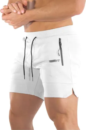 Men Workout Shorts Lightweigh Quick Dry Running Fitness SweatShorts Casual Drawstring Summer Shorts with Zip Pockets