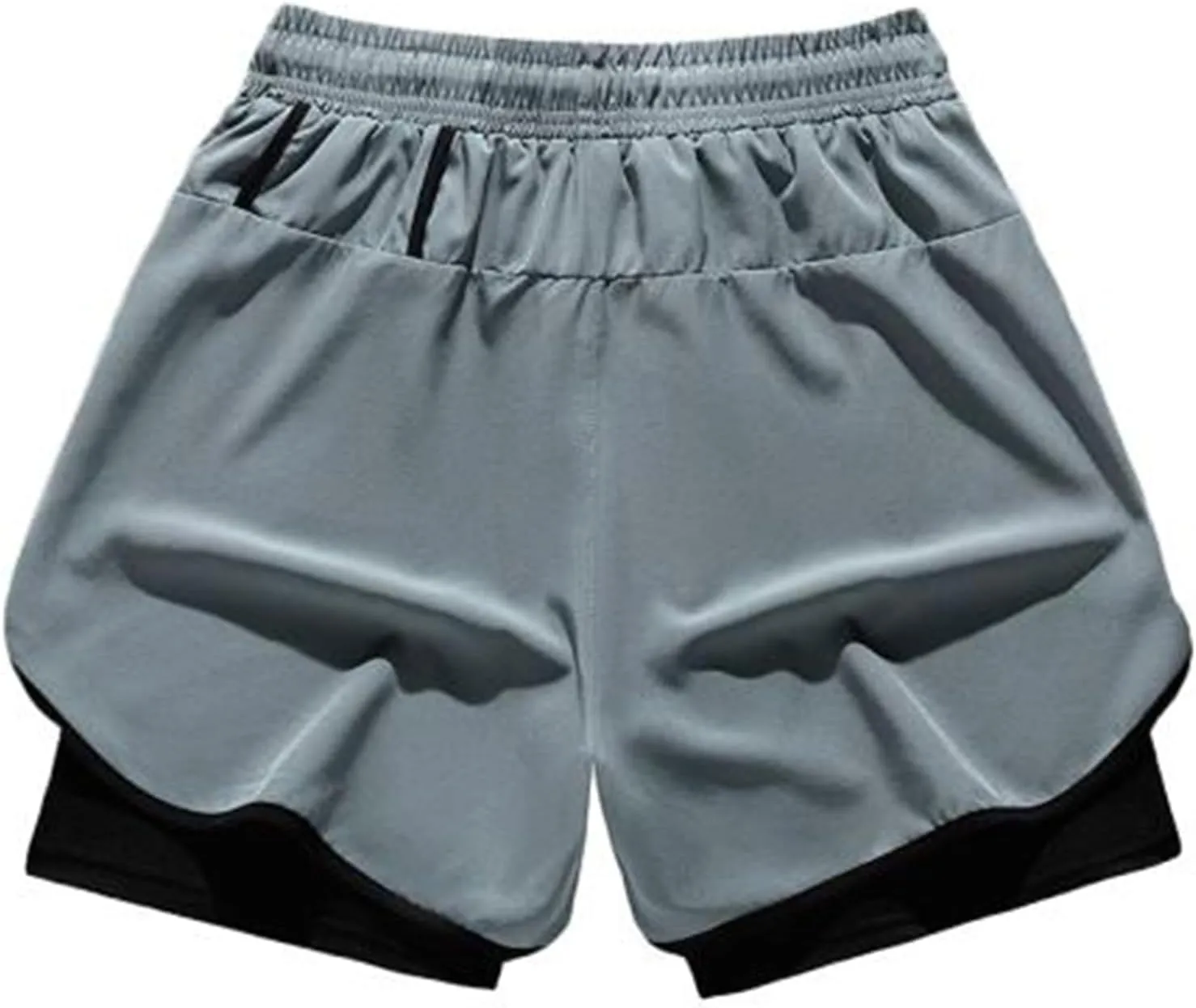 Mens 5" Gym Running Shorts Elastic Drawstring Waist Sweat-Shorts 2 in 1 Quick Dry Workout Athletic Short Pants