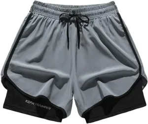 Mens 5" Gym Running Shorts Elastic Drawstring Waist Sweat-Shorts 2 in 1 Quick Dry Workout Athletic Short Pants