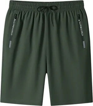 Men's Active Shorts Ice Silk Drawstring Elastic Waisted Quick Dry Athletic Shorts Running Gym Workout Casual Short Pants
