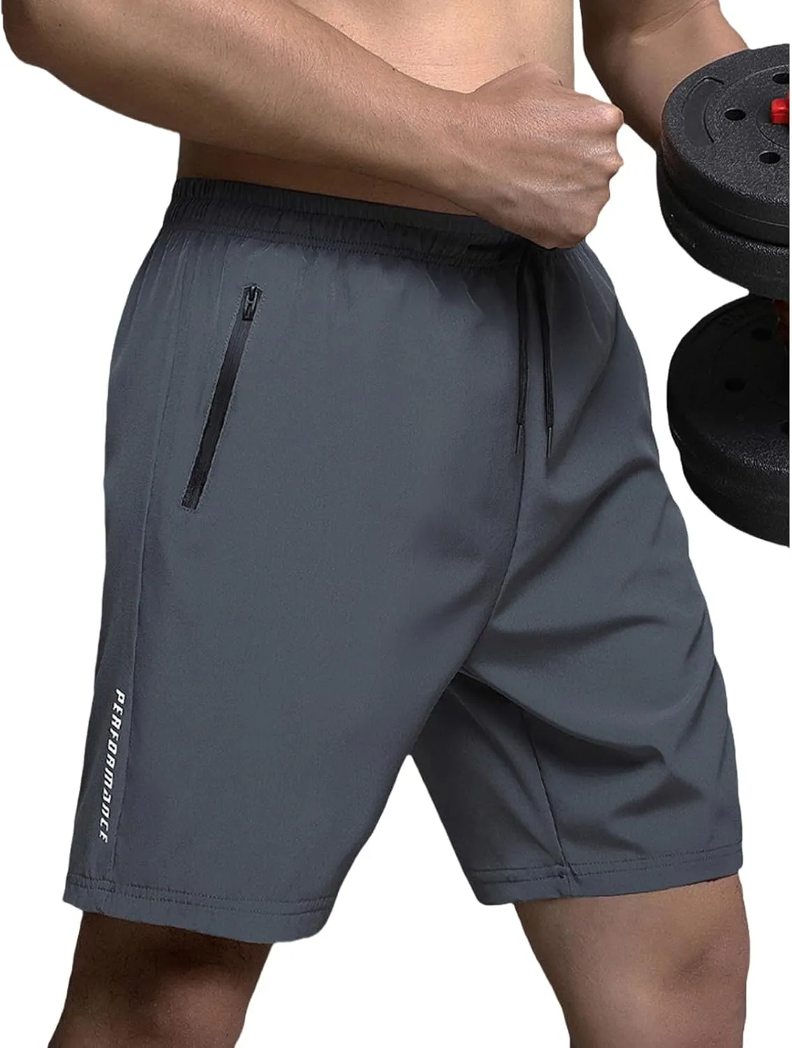 Men's Athletic Shorts Gym Workout Sweat Shorts Quick Dry Water-Repellent Pants Summer Running Pants with Zip Pockets