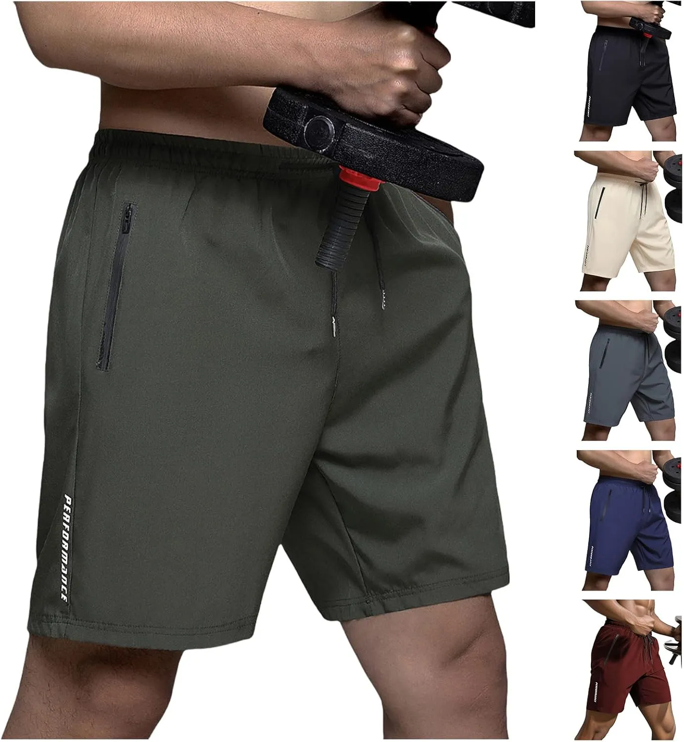 Men's Athletic Shorts Gym Workout Sweat Shorts Quick Dry Water-Repellent Pants Summer Running Pants with Zip Pockets