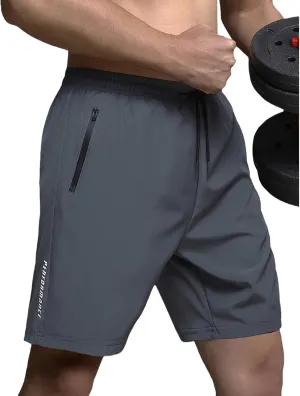 Men's Athletic Shorts Gym Workout Sweat Shorts Quick Dry Water-Repellent Pants Summer Running Pants with Zip Pockets